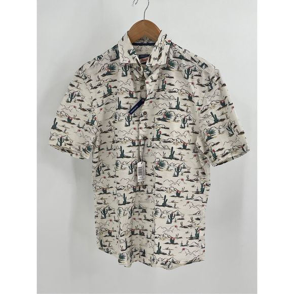Johnnie‎ O Button Down Shirt Ezekiel Men's Small White Cactus Short Sleeve New